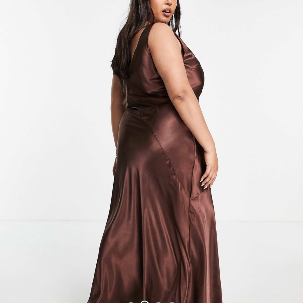Chocolate Satin Midi Dress - Picture 3 of 6